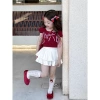 Girls' 2024 Summer New style Bow red cherry top cake skirt Set Short-sleeved T-shirt Pleated skirt pants Item Picture